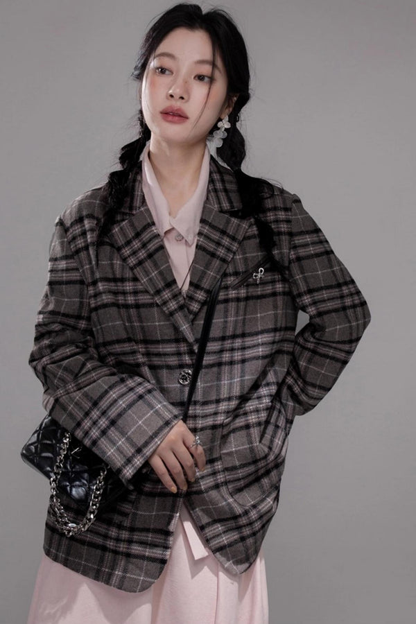 Wool Plaid Patchwork Tweed Jacket