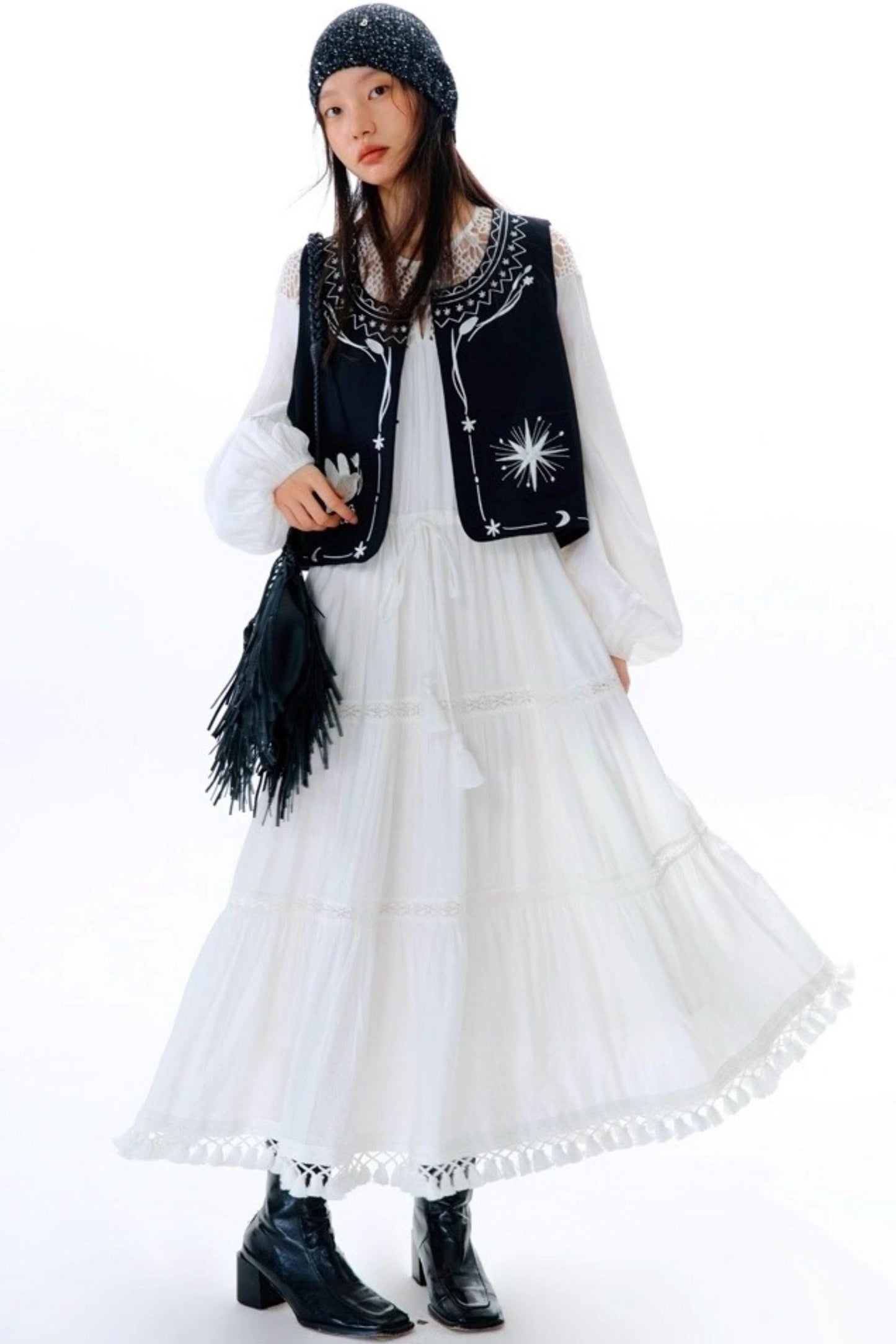 Dream Catcher Lace Panel Long-Sleeved Dress