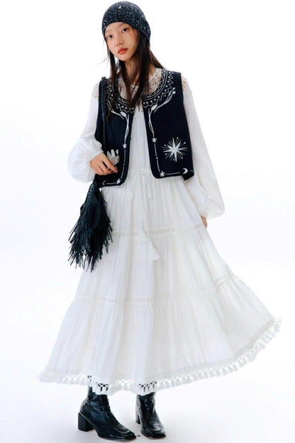 Dream Catcher Lace Panel Long-Sleeved Dress