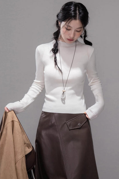 Rich and Crafty Brown Slit Leather Skirt