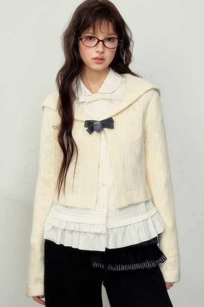 Navy Collar Knit Cardigan