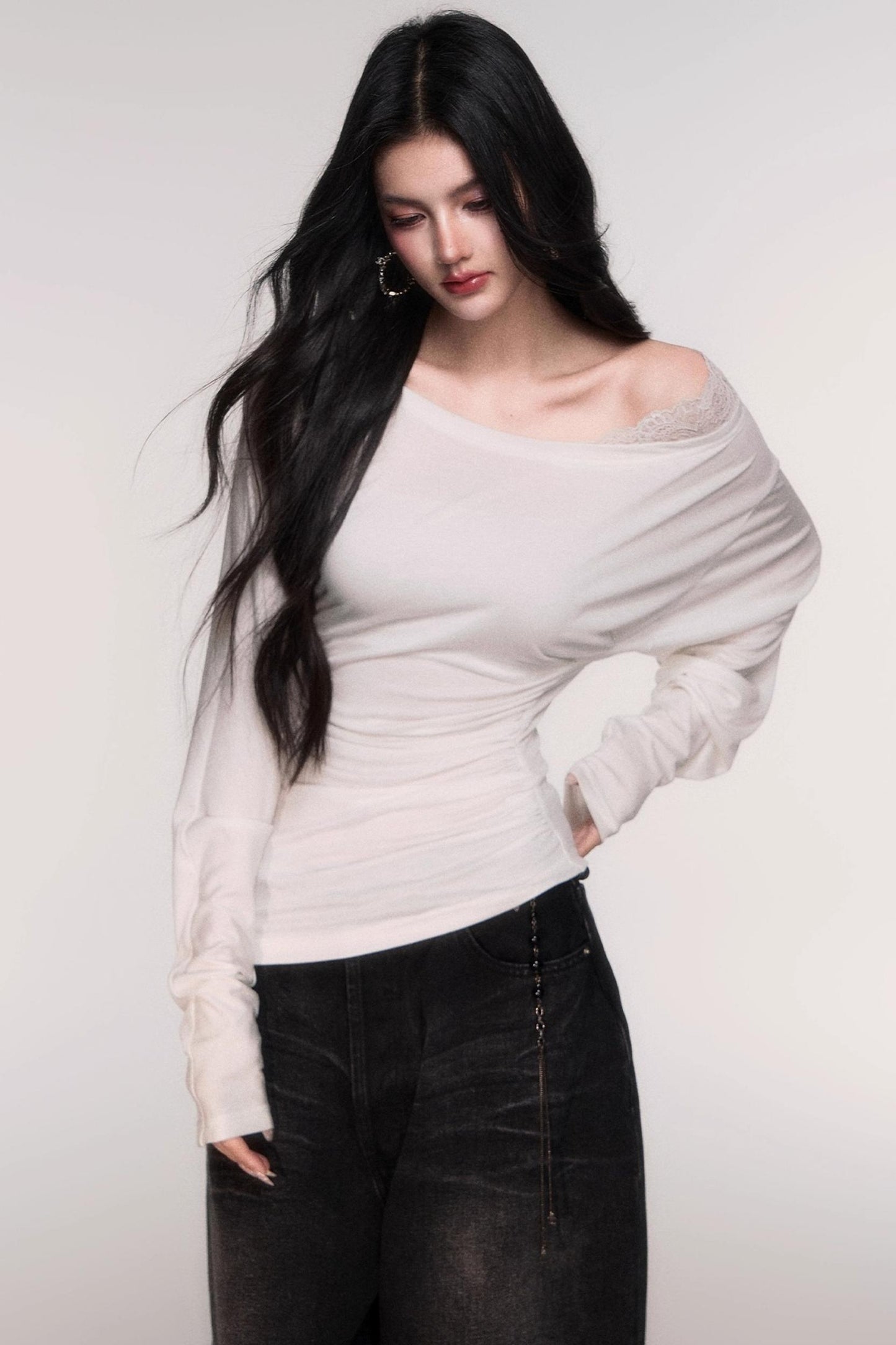 Tencel Panelled Lace Cross-Shoulder Top