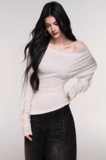 Tencel Panelled Lace Cross-Shoulder Top