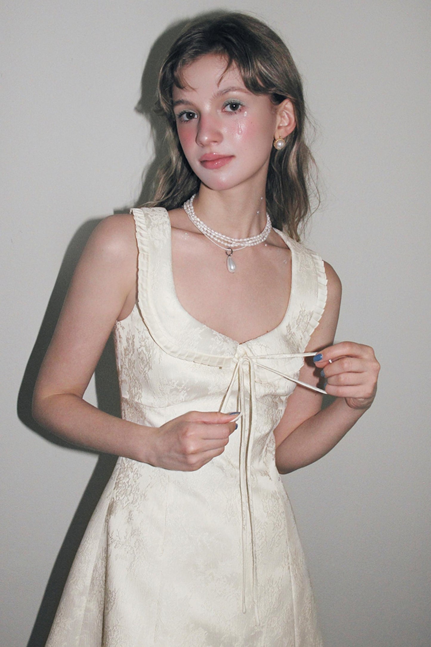 Beige A-line Mini Dress Set