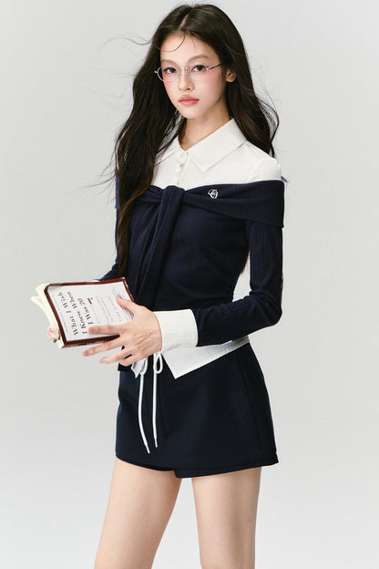 Knit Long Sleeve Slimming Top Set-Up