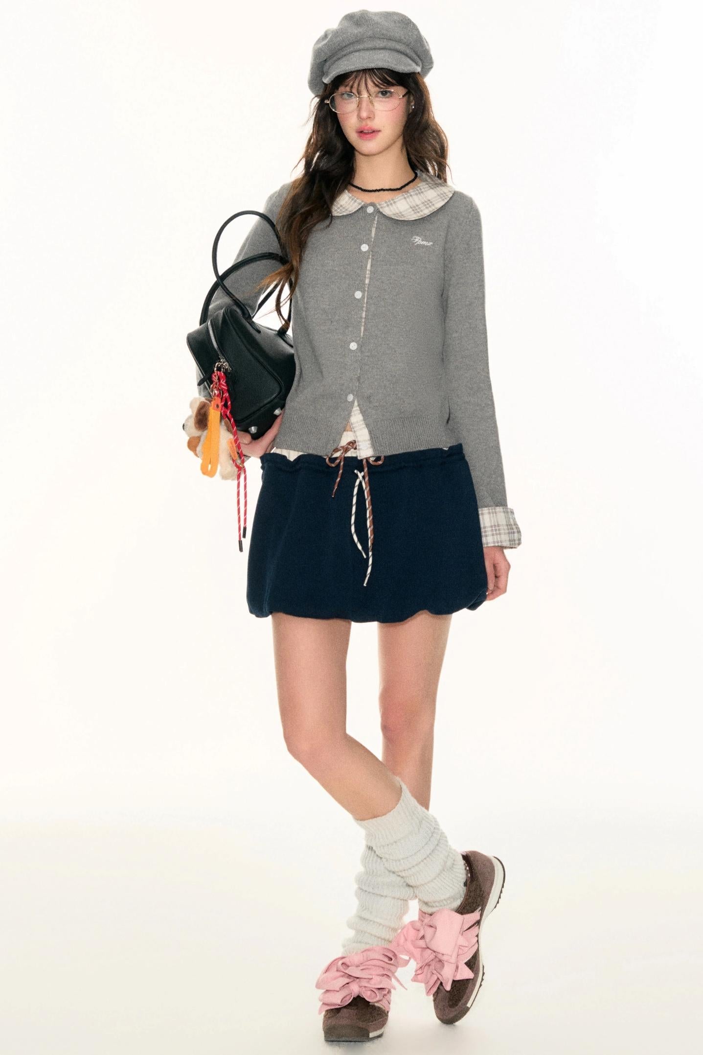 Panel Check Doll Collar Knit Sweater