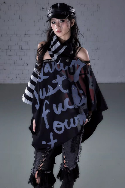 Asymmetrische Schleifen-Cape-Bluse