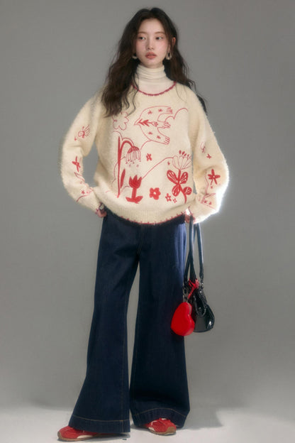 Snowy Field Tulip Embroidery Top