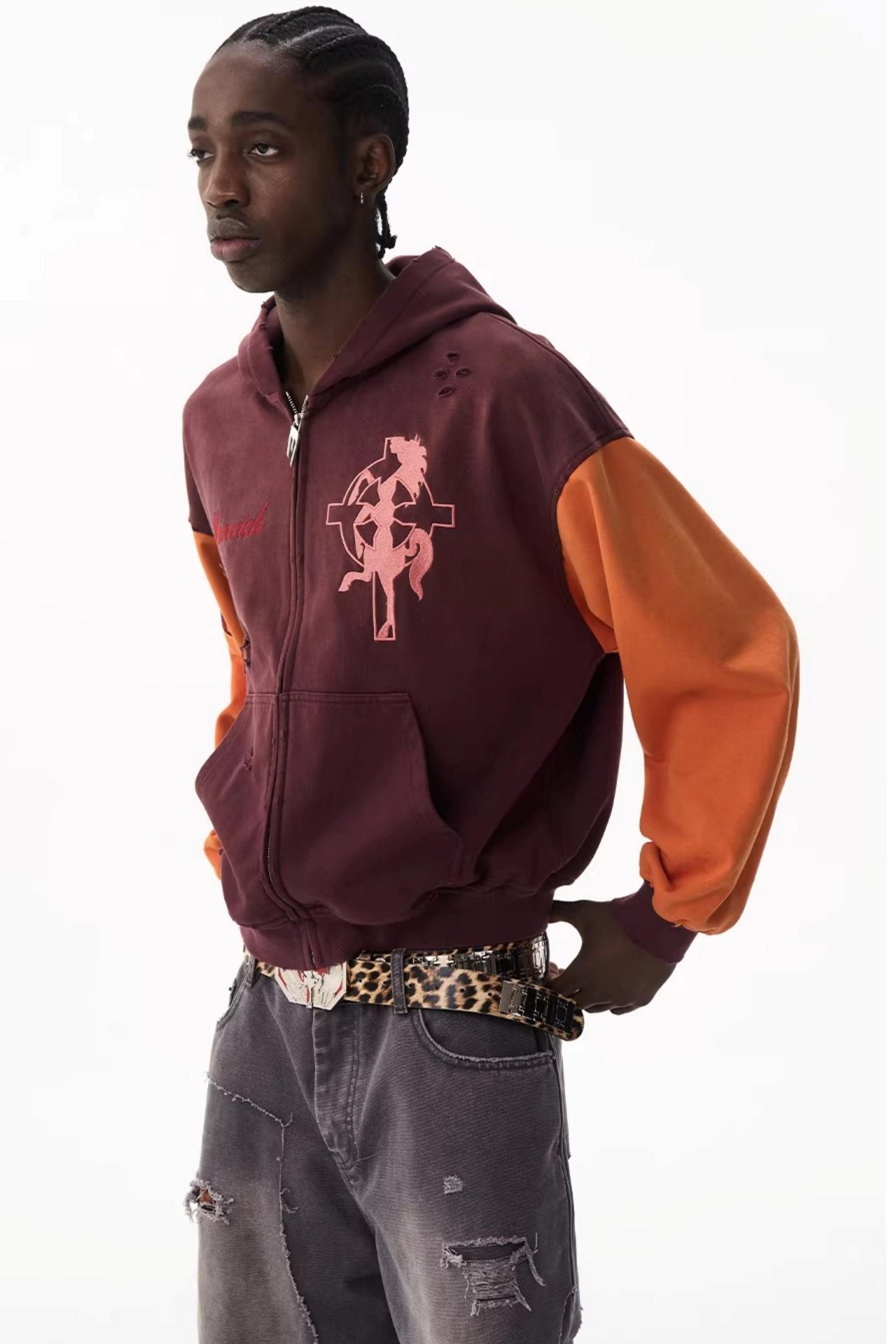 Patchwork Color-Blocked Sweatshirt Jacket