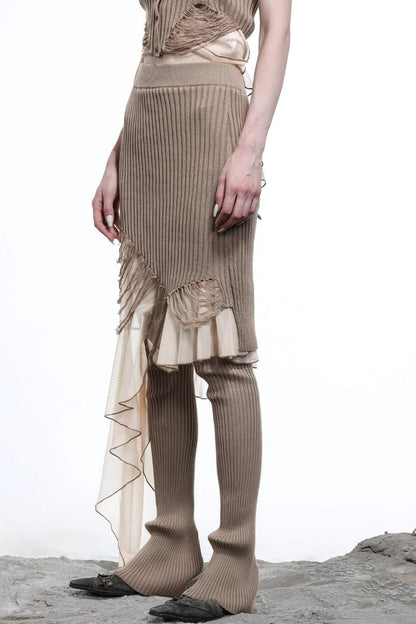 Wasteland Ruffled Patchwork Knit Skirt