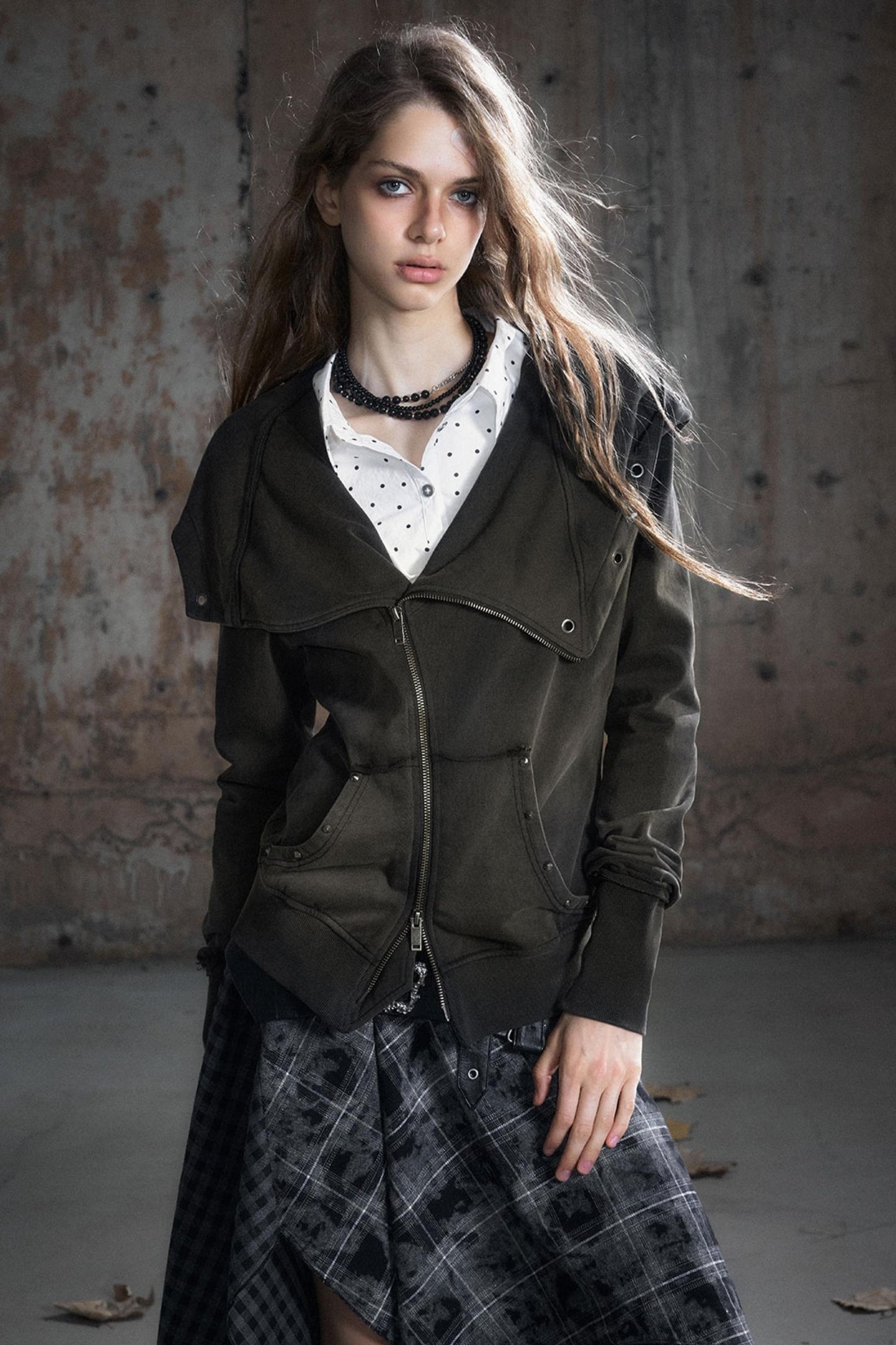 Deconstructed Lapel Sweatshirt Jacket