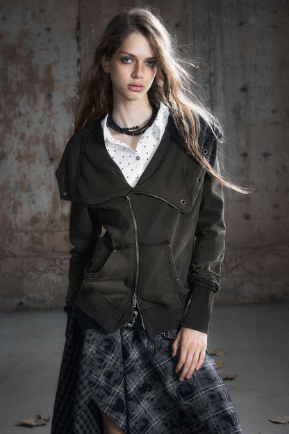 Deconstructed Lapel Sweatshirt Jacket