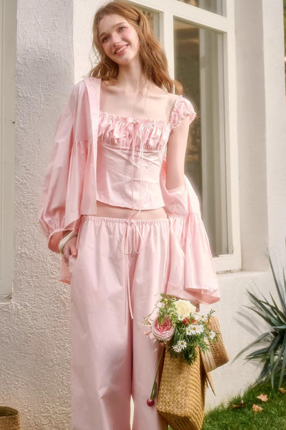 Baby Pink Cotton Dress Set-Up