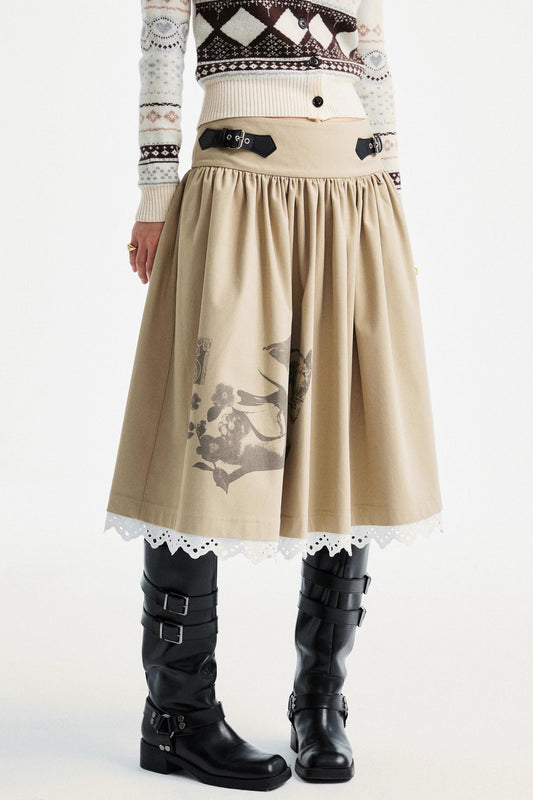 Light Gray Lace Pleated Skirt