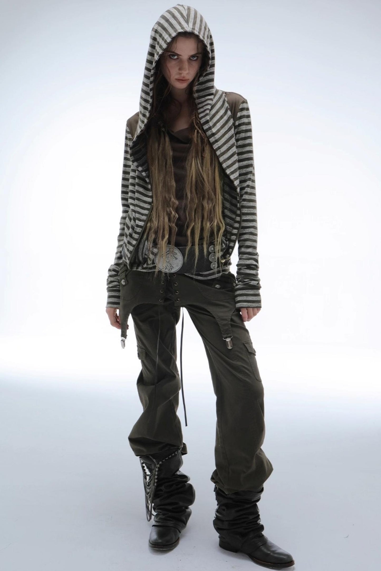 Layered Distressed Straight Cargo Pants