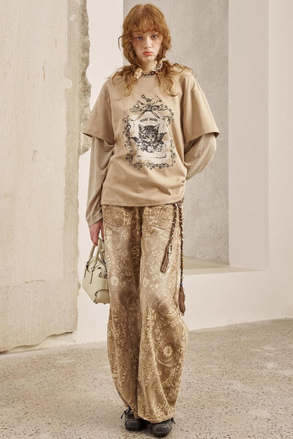 Cashew Flower Washed Straight Jeans