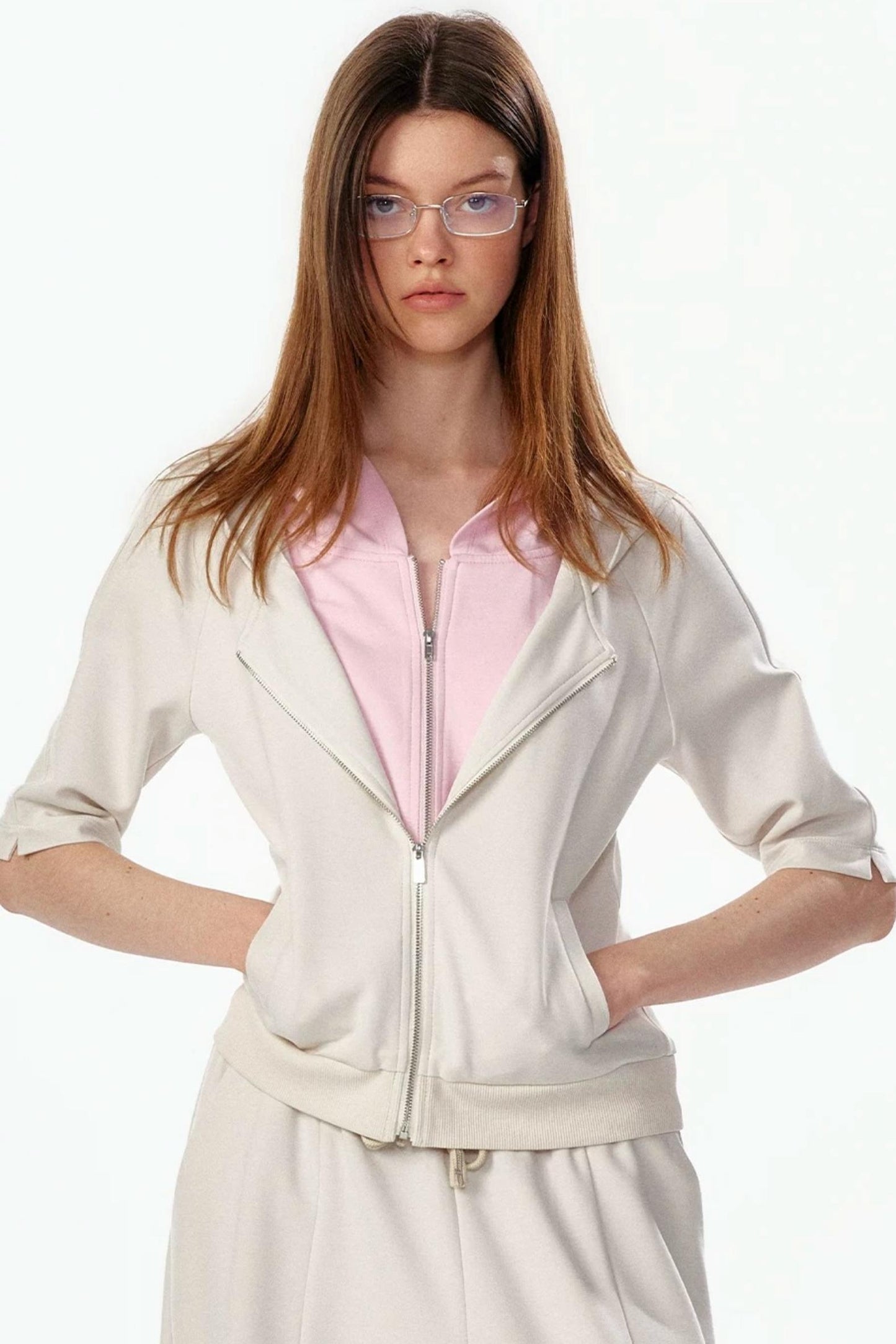 Patchwork Cropped Short Sleeve Hoodie