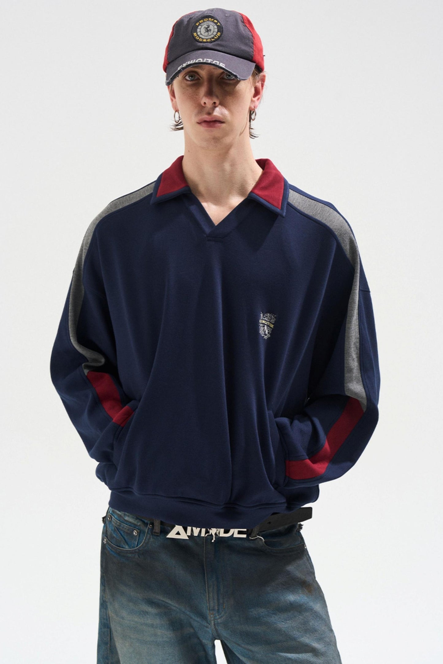 Contrasting Long Sleeve Polo Sweatshirt