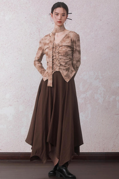 Matte Apricot V-Neck Knitted Top