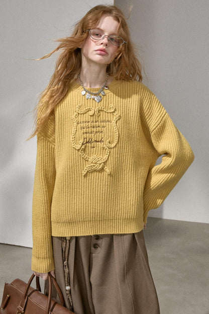 Ribbon Embroidery Crew Neck Top