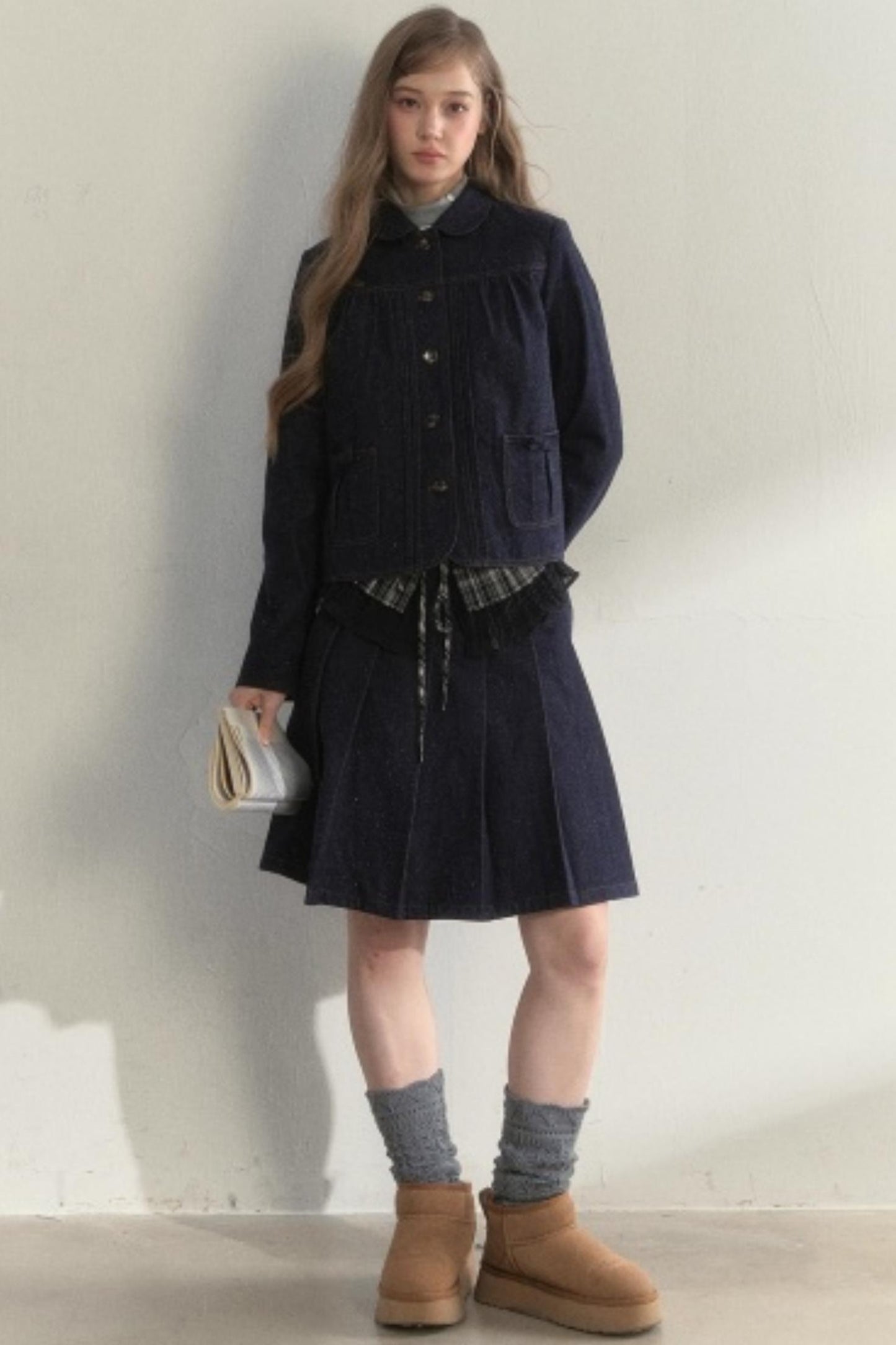 Vintage Denim Pleated Jacket Set-Up