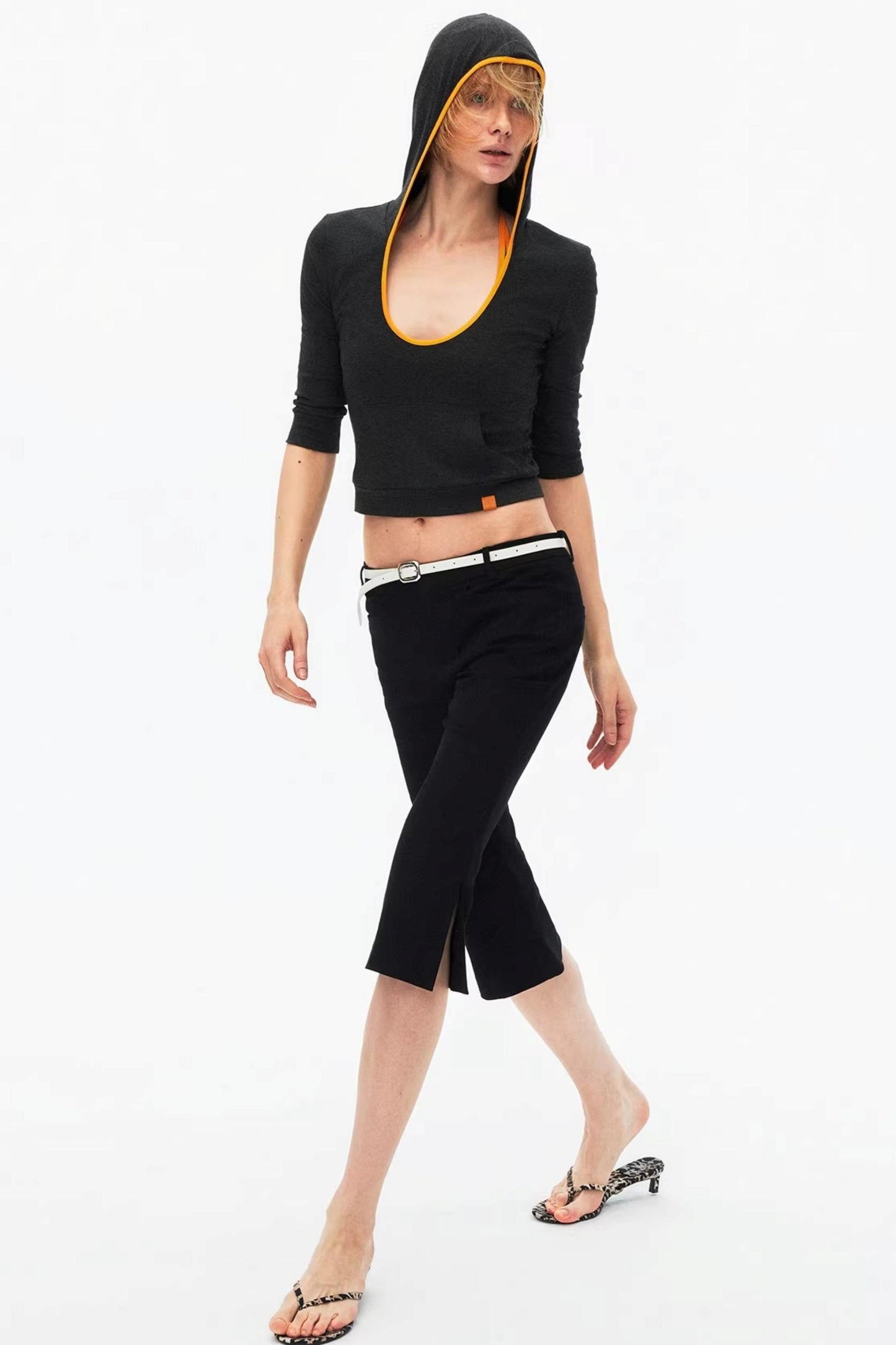 Color-Blocked Hooded Knit Top
