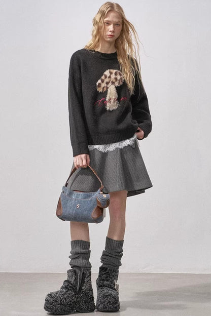 Mushroom Letter Knit Sweater