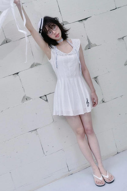 White Polka Dot Embroidered Babydoll Dress
