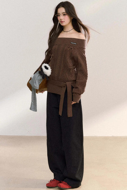 One-Shoulder Bow Knit Top