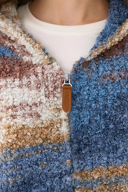 Blue Gradient Hooded Wool Cardigan