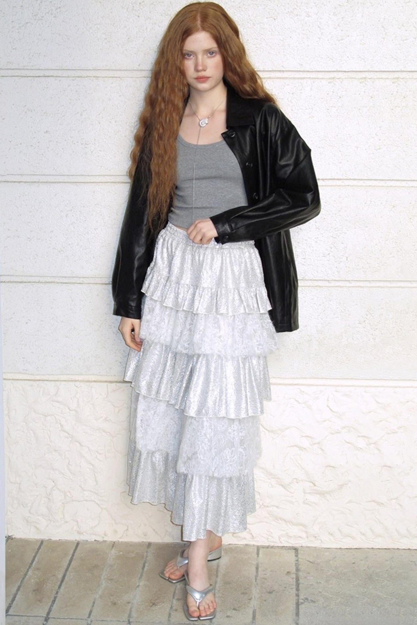 Glitter Panelled Lace Oversized Skirt