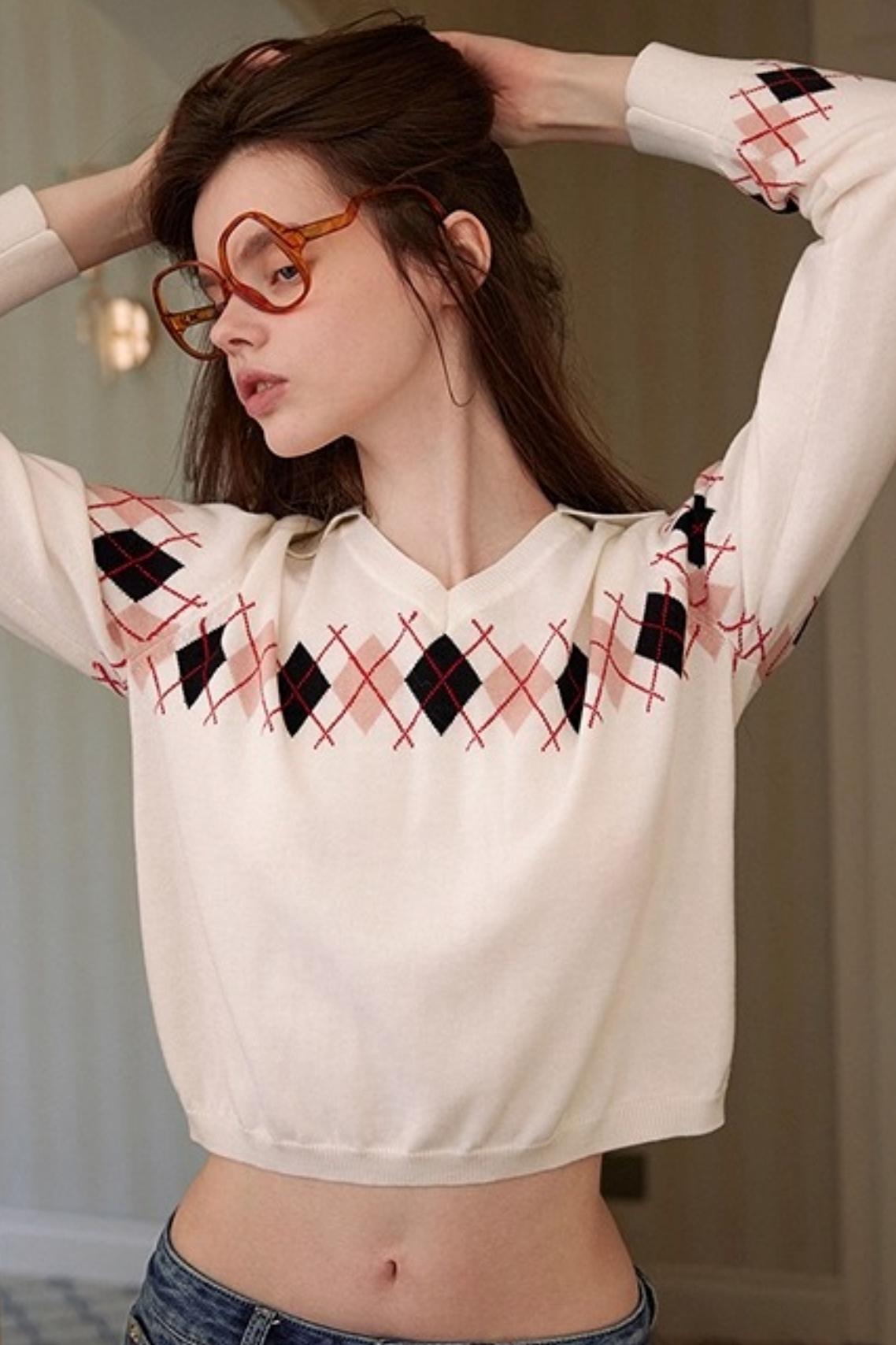 White Diamond Wool Knit Sweater