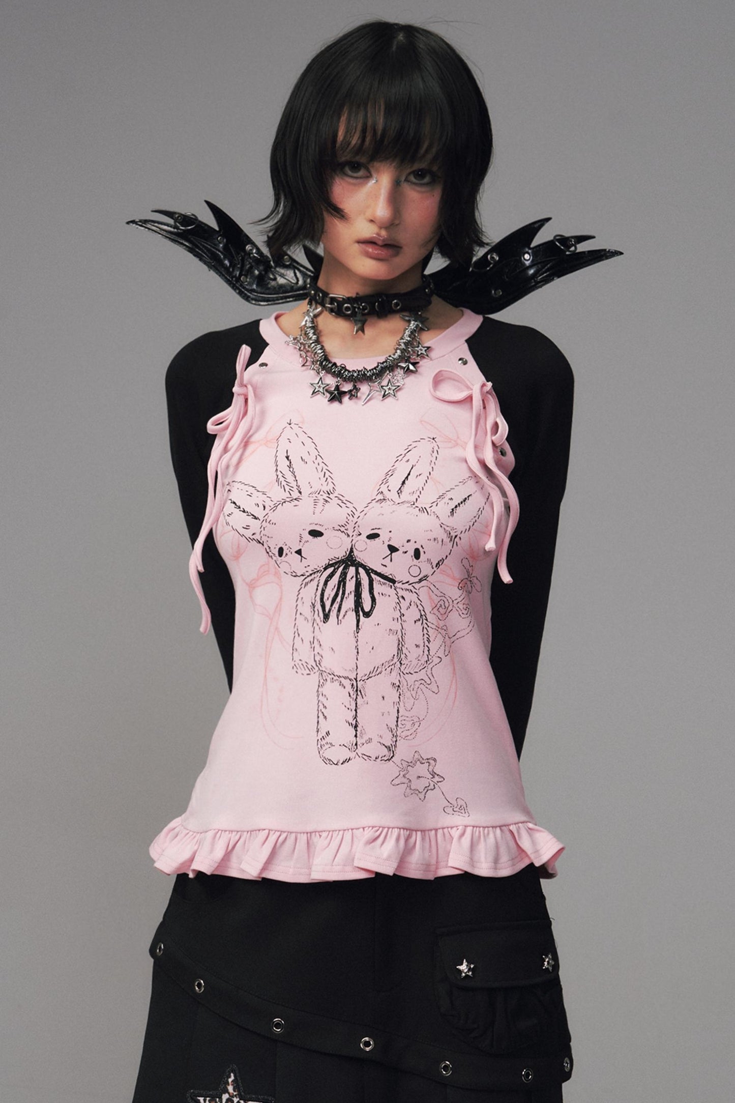 Asian Lace Stretch Long Sleeve T-Shirt