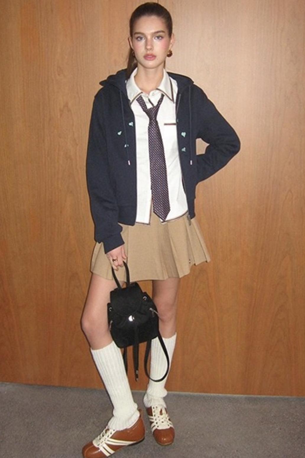 Khaki Retro Pleated Skirt