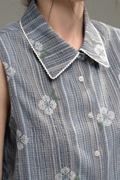 Flower Stitch Vest Skirt Set-Up