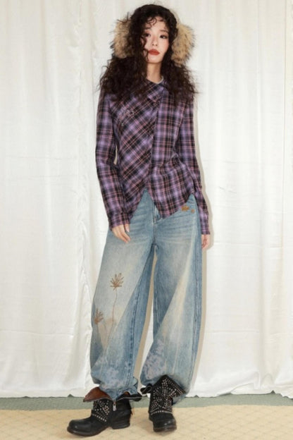 Flaming Flower Distressed Jeans