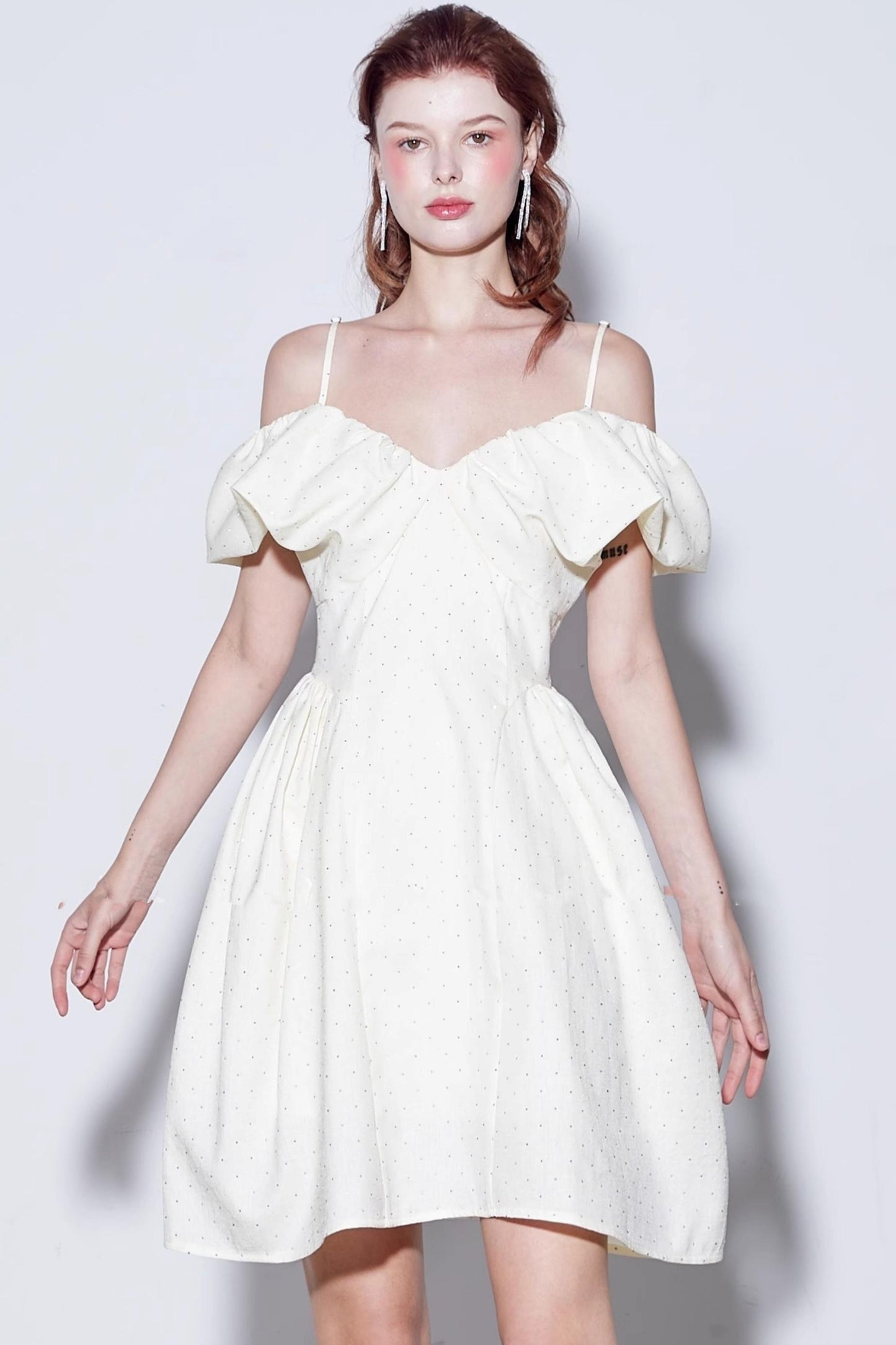 Rhinestone Puff Sleeve Dress