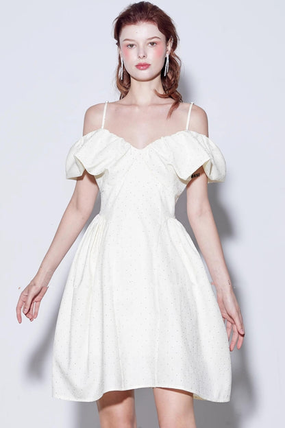 Rhinestone Puff Sleeve Dress