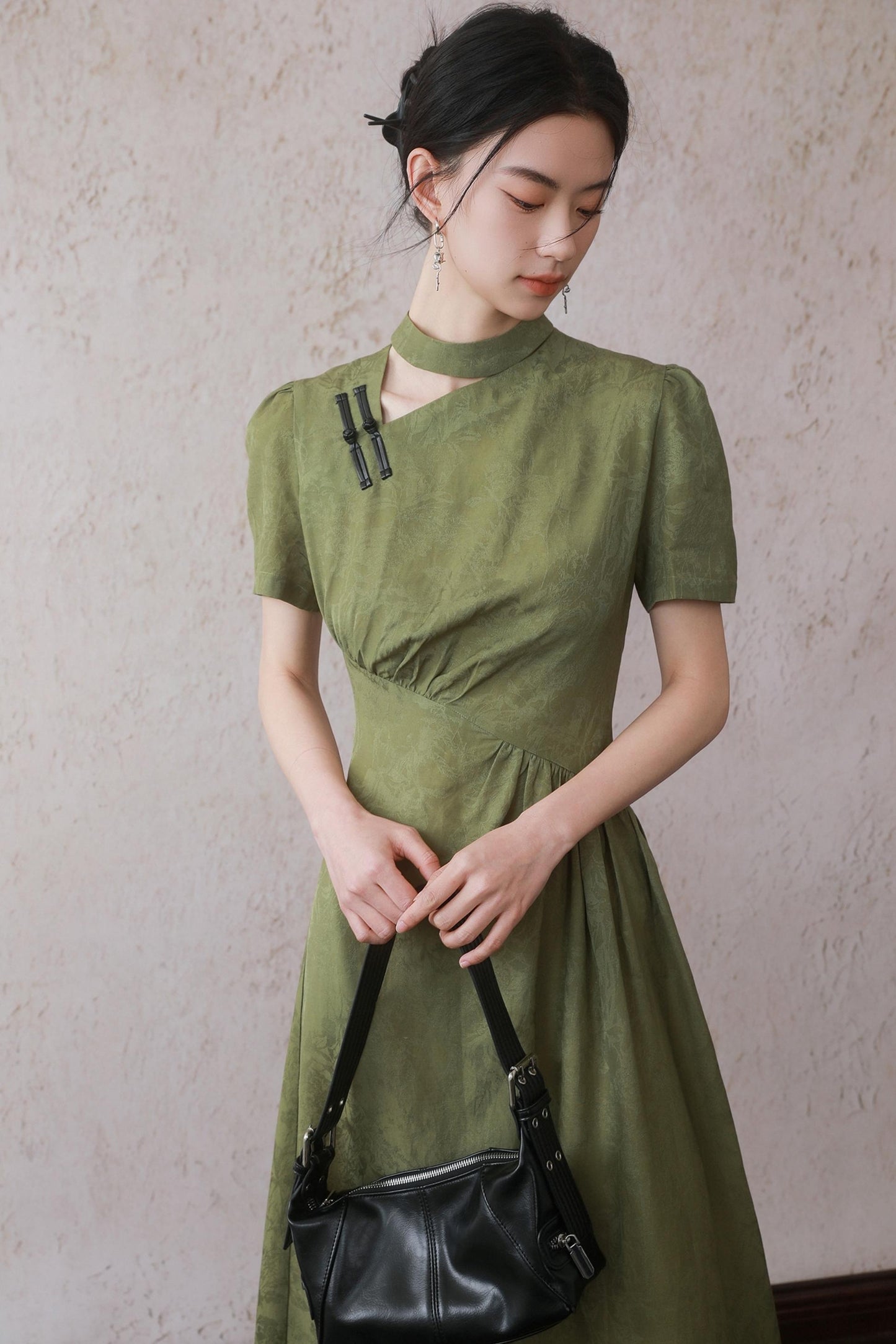 Plum Green Button Dress