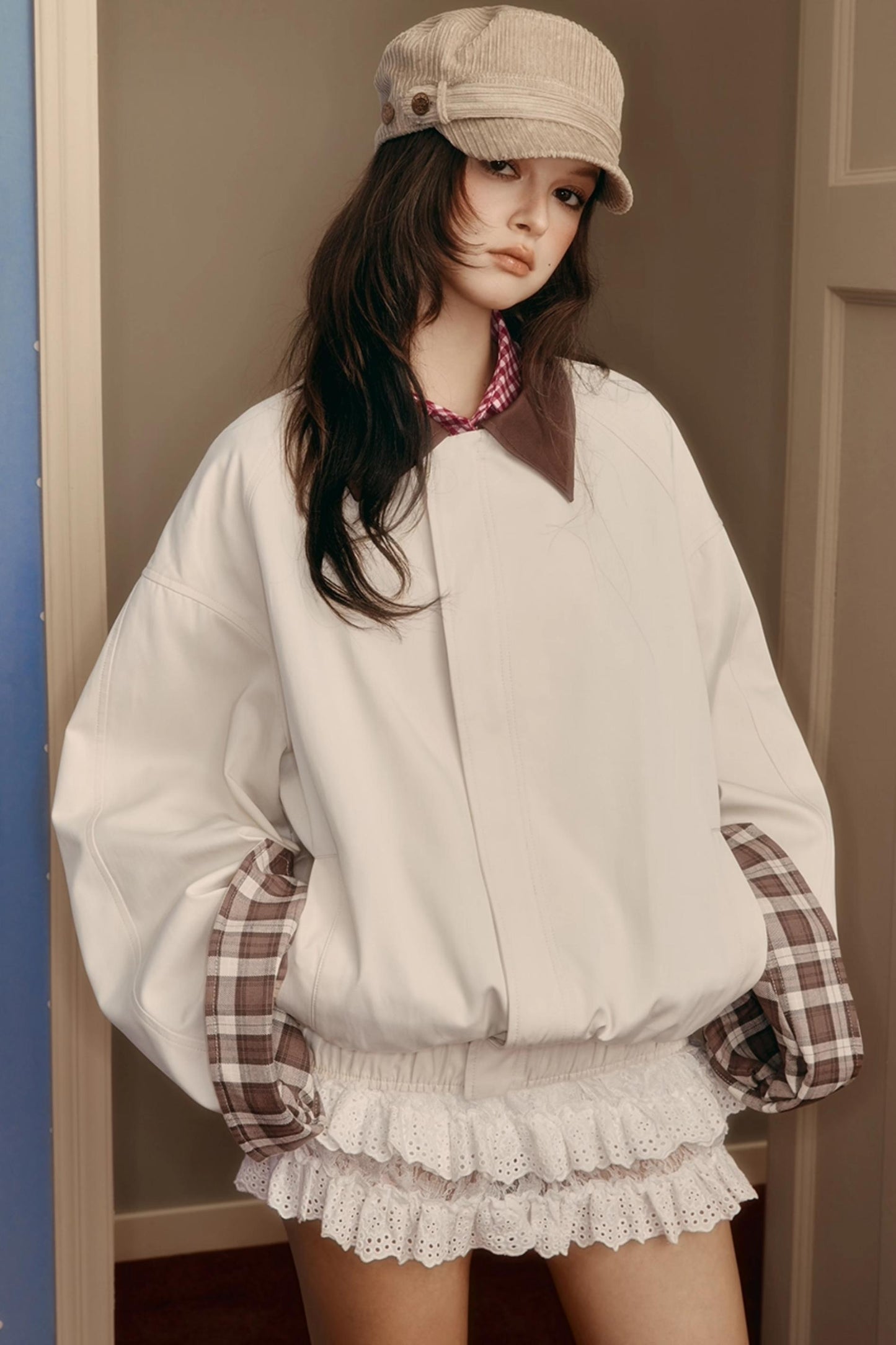 Retro Preppy Contrast Lapel Short Coat