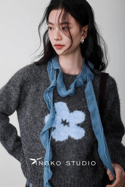 Fog Gray Floral Sweater