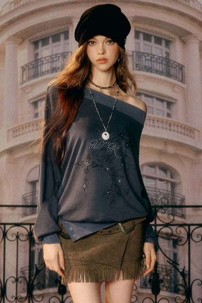 Retro Off-Shoulder Sweatshirt