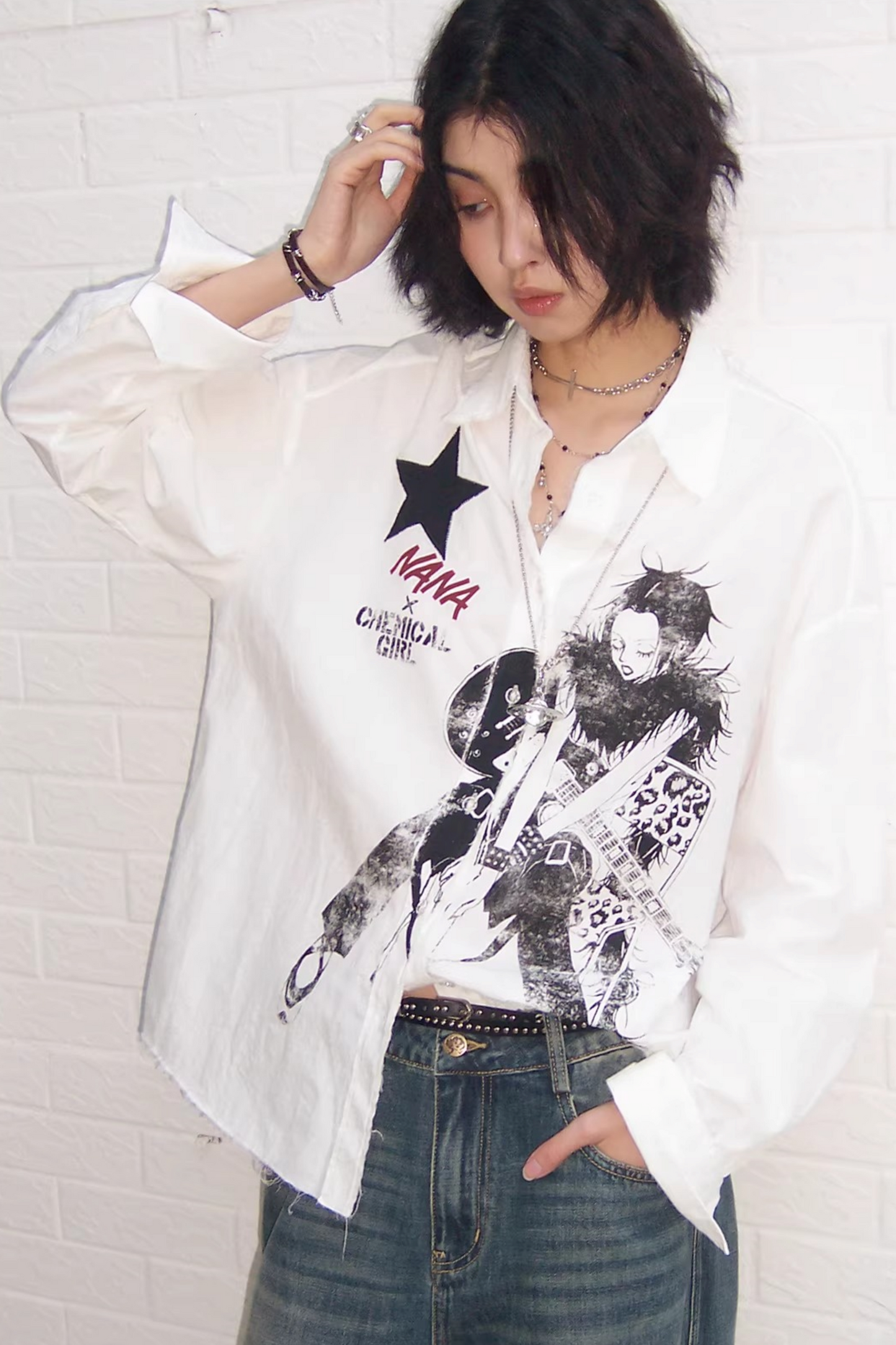 Retro Bluse mit ausgefranstem Saum