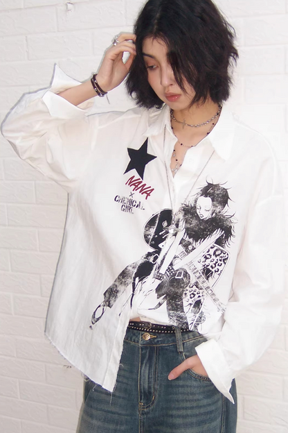 Retro Bluse mit ausgefranstem Saum