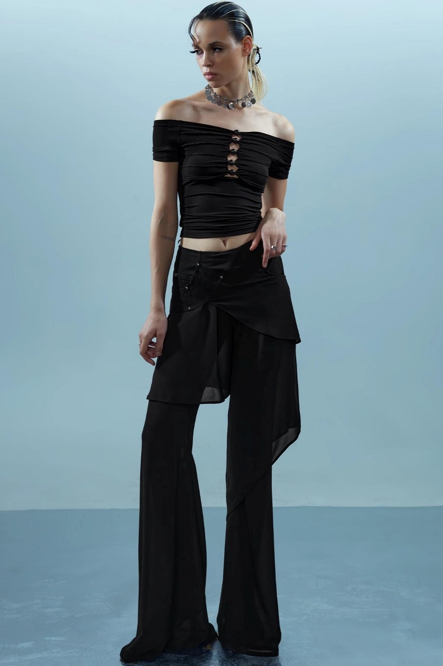 Layered Chiffon Windbreaker Pants