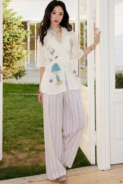 Off-White Woolen Striped Blouse