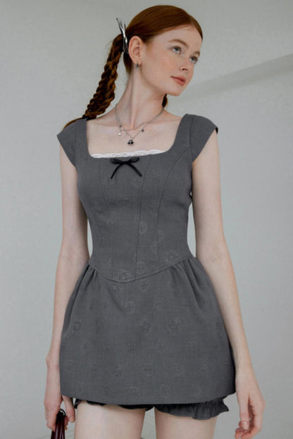 Gray Lace Bow Dress Set