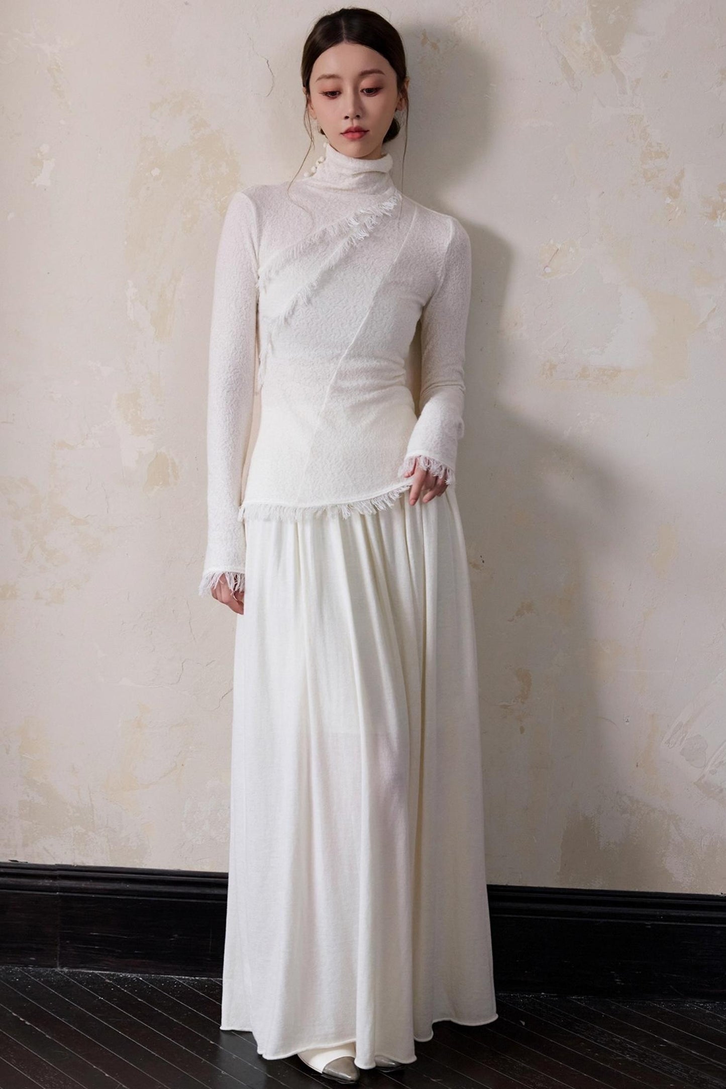 White Wool Turtleneck Knit Top