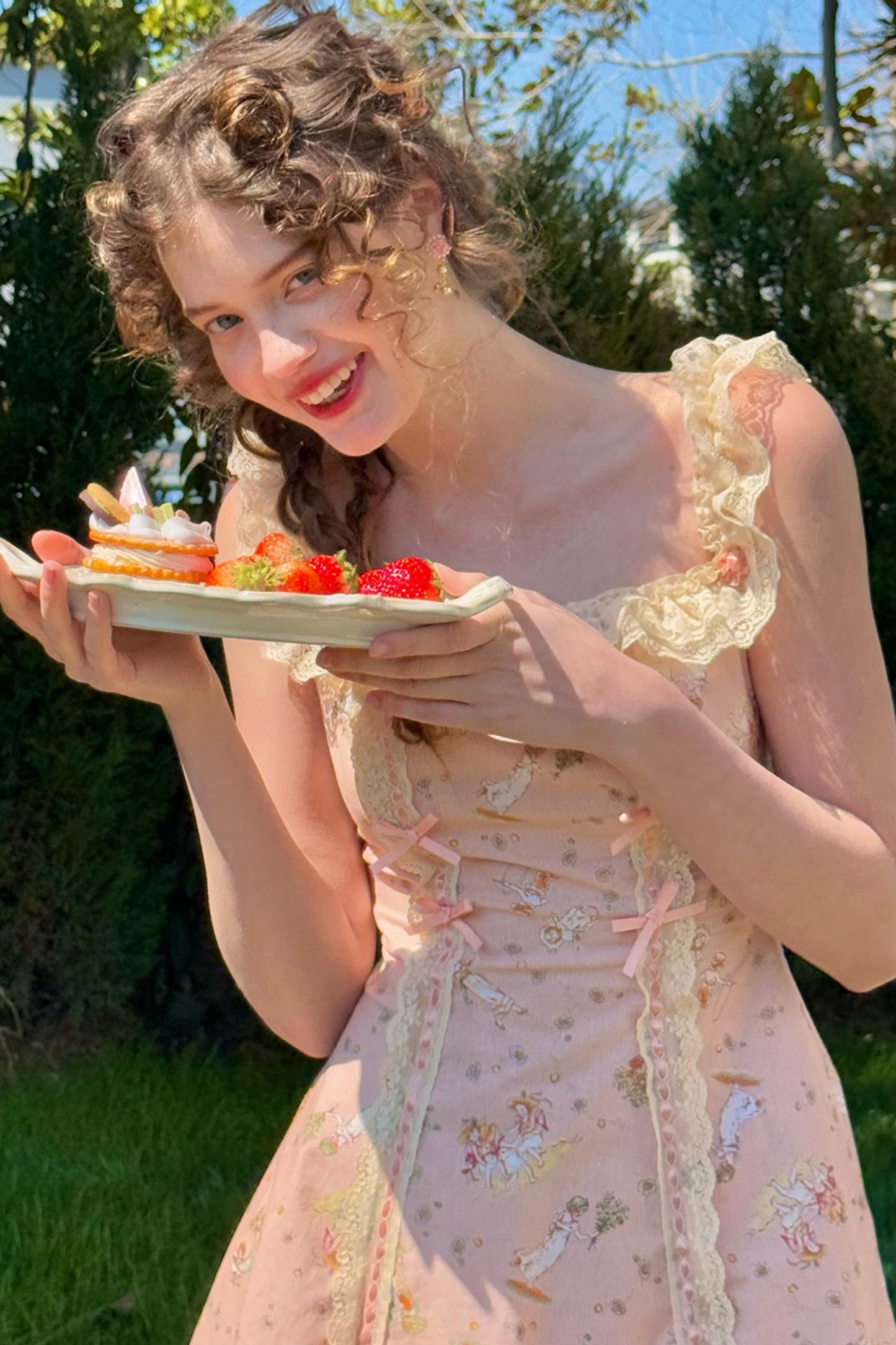 Pink Almond Lace Halter Dress