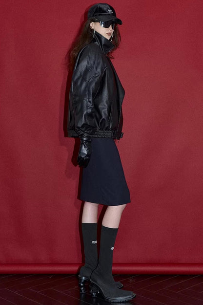 Retro Lychee Pattern Leather Jacket